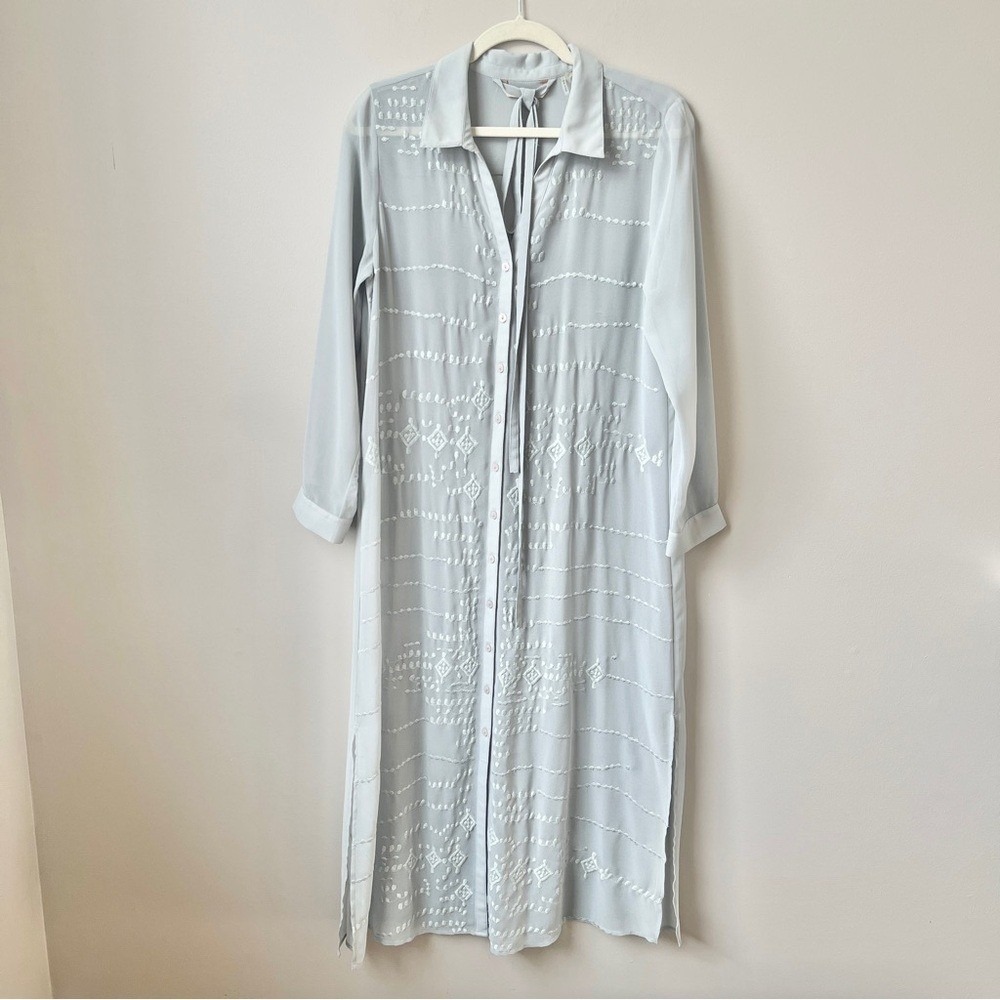 Soft Surroundings Swimsuit Cover Up Women's PS Gray Embroidery Boho Maxi Floral